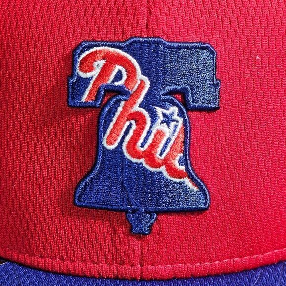 New Era MLB Phillies Fitted Hat Cap 7 7/8 Red Blue 59Fifty Bating Practice New - Picture 6 of 16